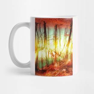 Endless Forest autumn forest red leaves optical illusion golden time Mug